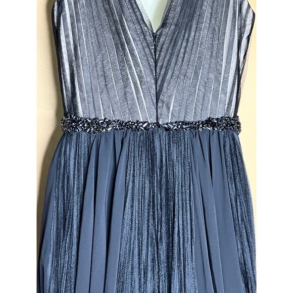 Badgley Mischka Black Pleated Embellished Waist Gown 4 - Picture 9 of 15